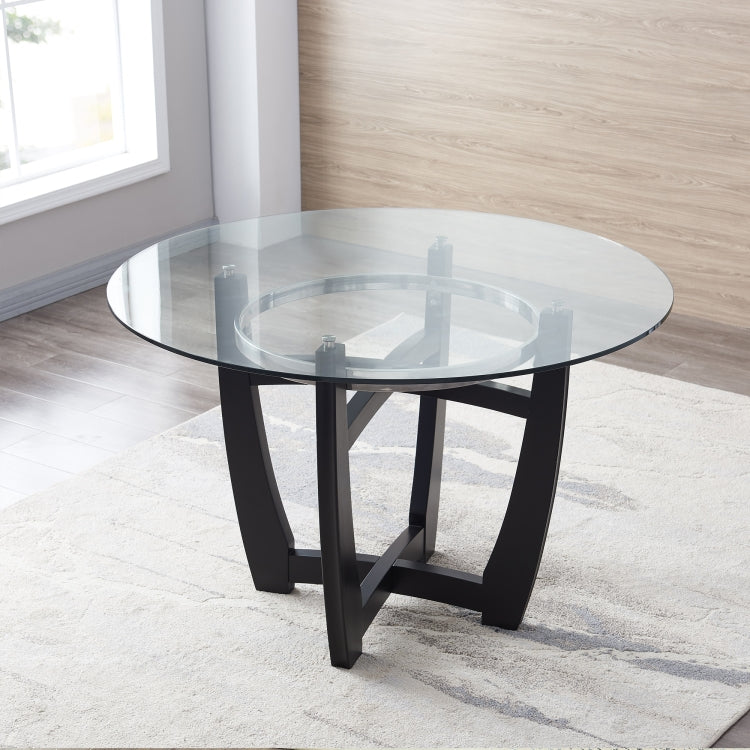 [US Warehouse] Round Glass Top Dining Table with Solid Wood Base