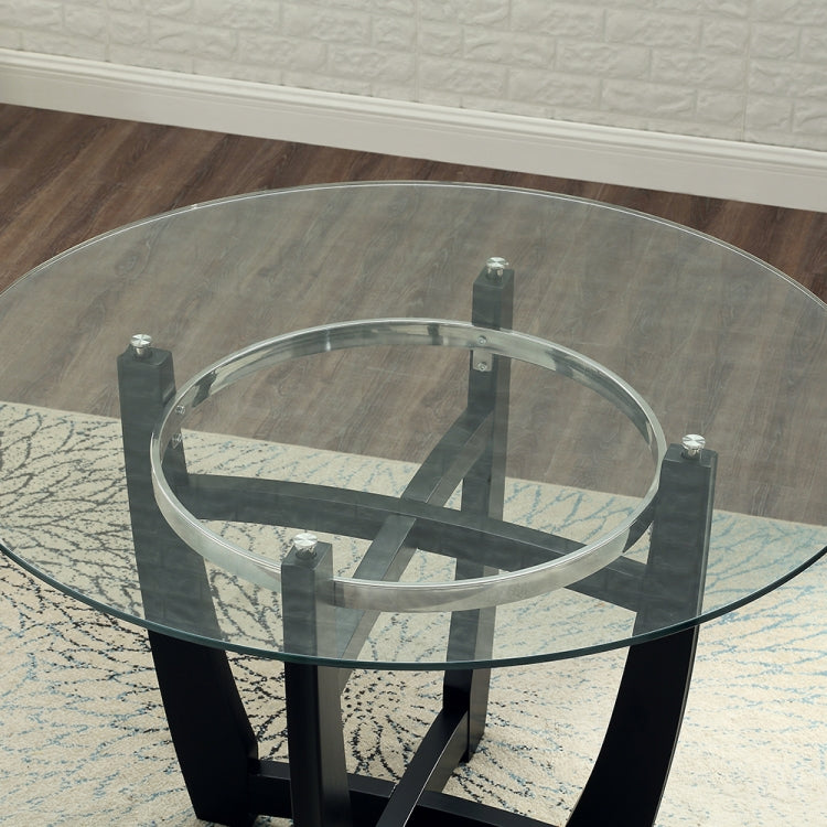 [US Warehouse] Round Glass Top Dining Table with Solid Wood Base