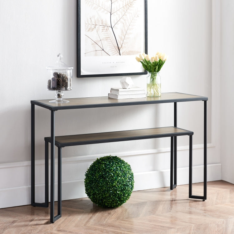 [US Warehouse] Iron Tea Table Solid Wood Rack Console Table, Size: 121.9x45.7x75cm(Black Brown)