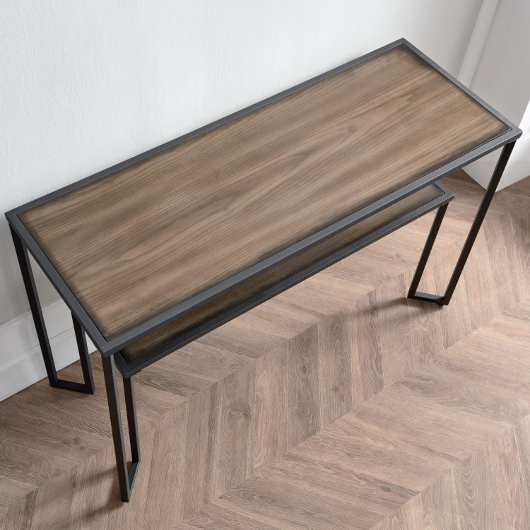 [US Warehouse] Iron Tea Table Solid Wood Rack Console Table, Size: 121.9x45.7x75cm(Black Brown)