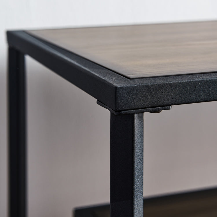 [US Warehouse] Iron Tea Table Solid Wood Rack Console Table, Size: 121.9x45.7x75cm(Black Brown)