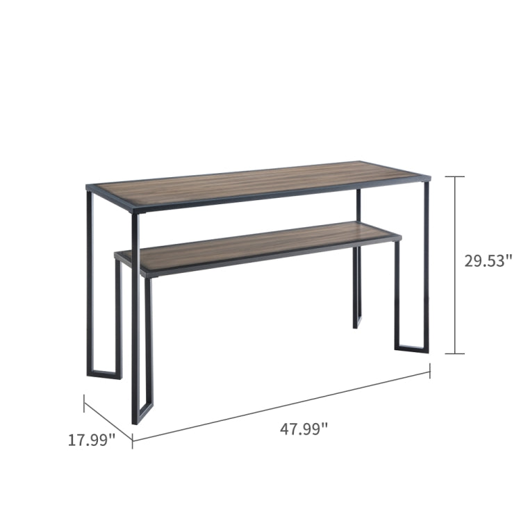 [US Warehouse] Iron Tea Table Solid Wood Rack Console Table, Size: 121.9x45.7x75cm(Black Brown)
