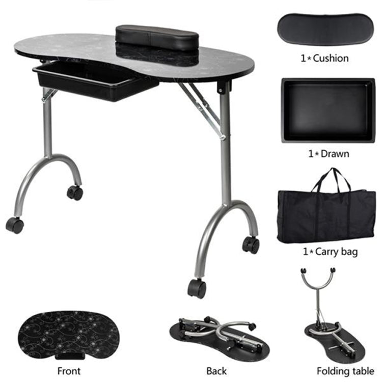 [US Warehouse] Portable Foldable Salon SPA MDF Manicure Table with Arm Rest & Drawer, Size: 91x40x70cm(Black)