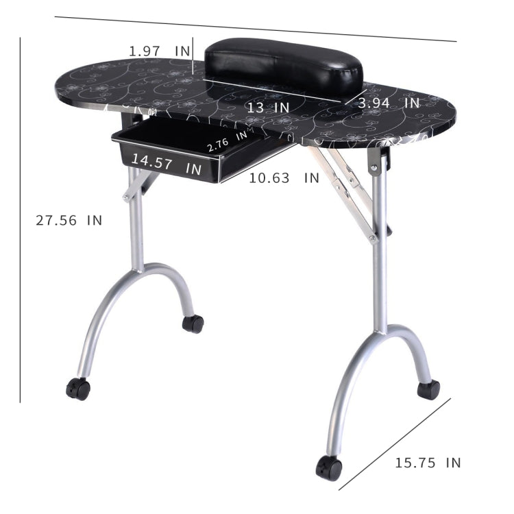 [US Warehouse] Portable Foldable Salon SPA MDF Manicure Table with Arm Rest & Drawer, Size: 91x40x70cm(Black)