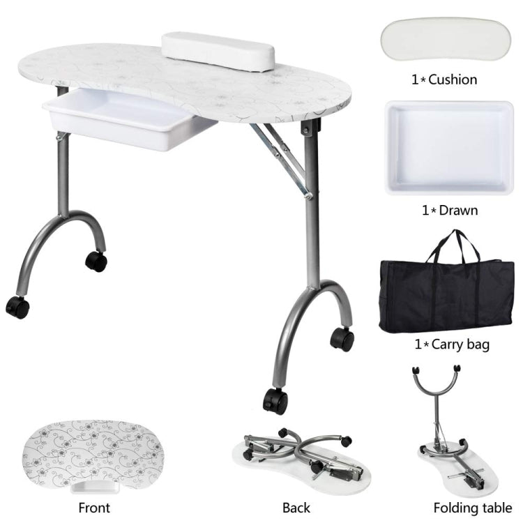 [US Warehouse] Portable Foldable Salon SPA MDF Manicure Table with Arm Rest & Drawer, Size: 91x40x70cm(White)