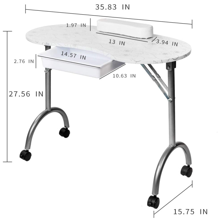 [US Warehouse] Portable Foldable Salon SPA MDF Manicure Table with Arm Rest & Drawer, Size: 91x40x70cm(White)