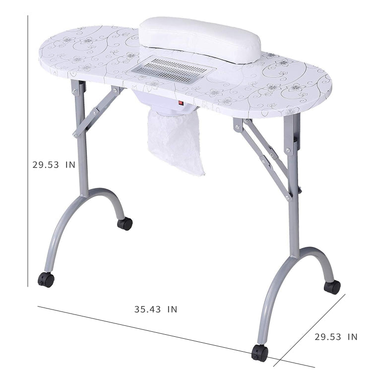 [US Warehouse] Portable Foldable Salon SPA MDF Manicure Table with Dust Collector & Cushion & Fan, Size: 90x75x75cm(White)