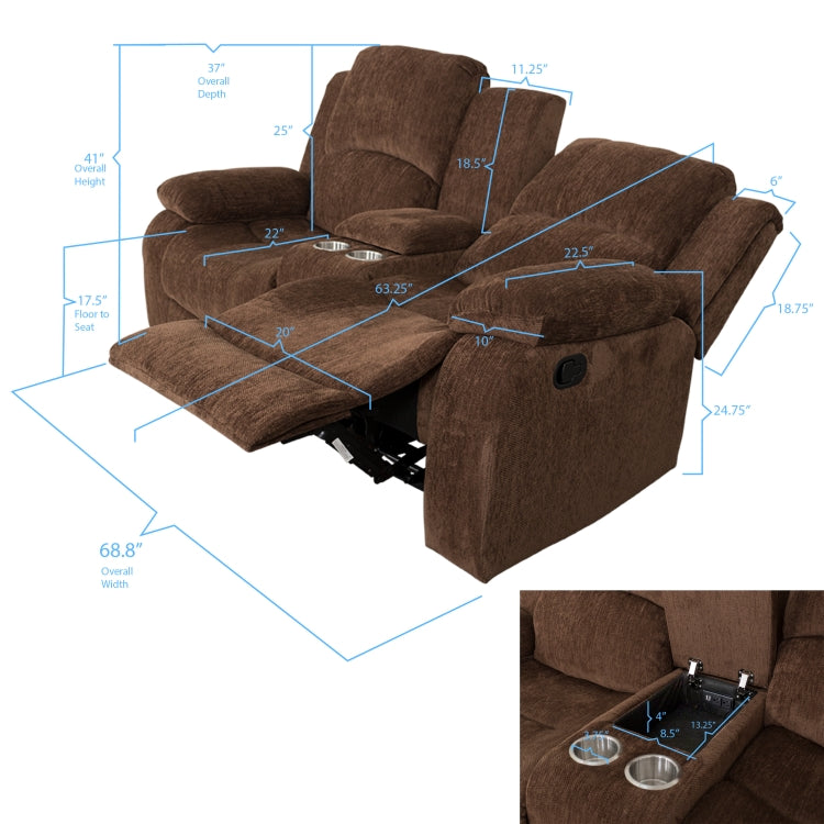 [US Warehouse] Love Seat Sofa Adjustable Recliner Chairs for Elderly(Brown)