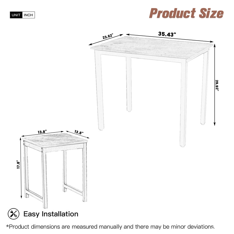 [US Warehouse] 3 in 1 Dining Table + 2 Stools Furniture Set (Brown)