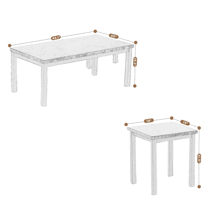 [US Warehouse] 3 in 1 Faux Marble Top Coffee Table + 2 End Tables Set (White)