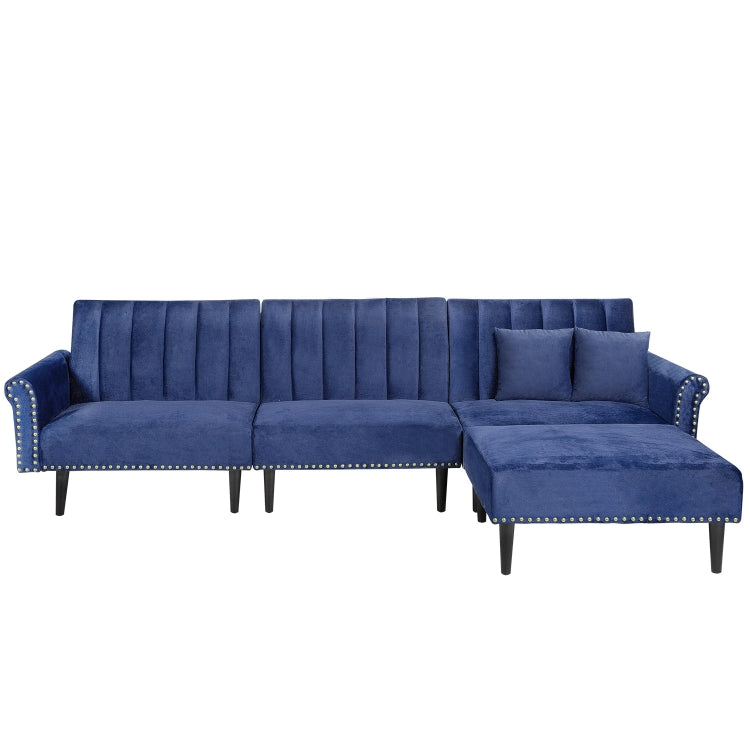 [US Warehouse] Rivet Upholstered Combination Sofa Bed with Adjustable Back, Size: 300 x 76 x 90cm (Blue)