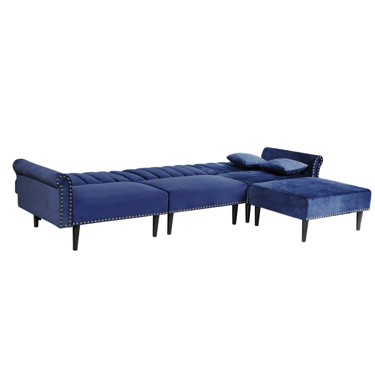 [US Warehouse] Rivet Upholstered Combination Sofa Bed with Adjustable Back, Size: 300 x 76 x 90cm (Blue)