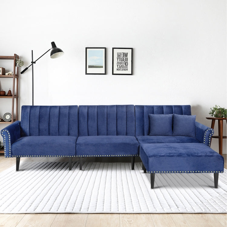 [US Warehouse] Rivet Upholstered Combination Sofa Bed with Adjustable Back, Size: 300 x 76 x 90cm (Blue)