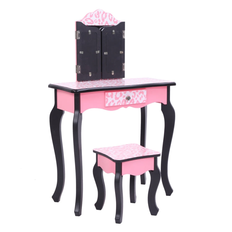 [US Warehouse] Three-Fold Mirror Leopard Pattern Single Drawer Arc Feet Children Dresser Print, Table Size: 60 x 28 x 98cm(Pink)