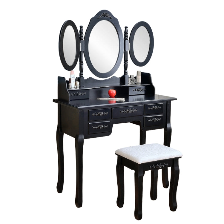 [US Warehouse] Foldable 3 Mirrors Dressing Table with 7 Drawers, Size: 90 x 40 x 147cm(Black)