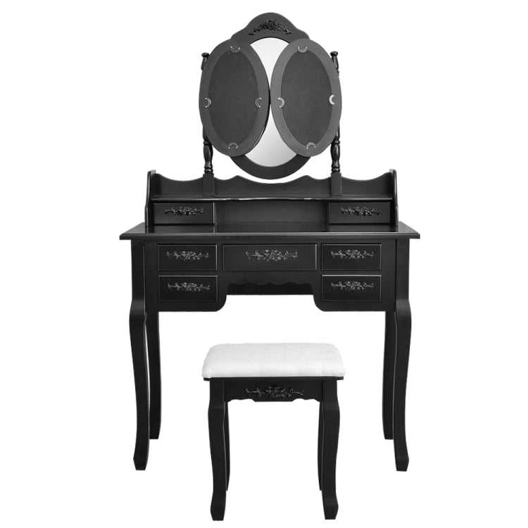 [US Warehouse] Foldable 3 Mirrors Dressing Table with 7 Drawers, Size: 90 x 40 x 147cm(Black)
