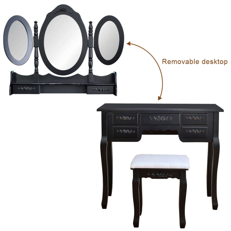 [US Warehouse] Foldable 3 Mirrors Dressing Table with 7 Drawers, Size: 90 x 40 x 147cm(Black)