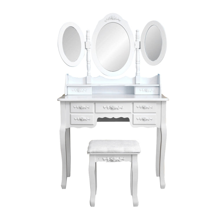 [US Warehouse] Foldable 3 Mirrors Dressing Table with 7 Drawers, Size: 90 x 40 x 147cm