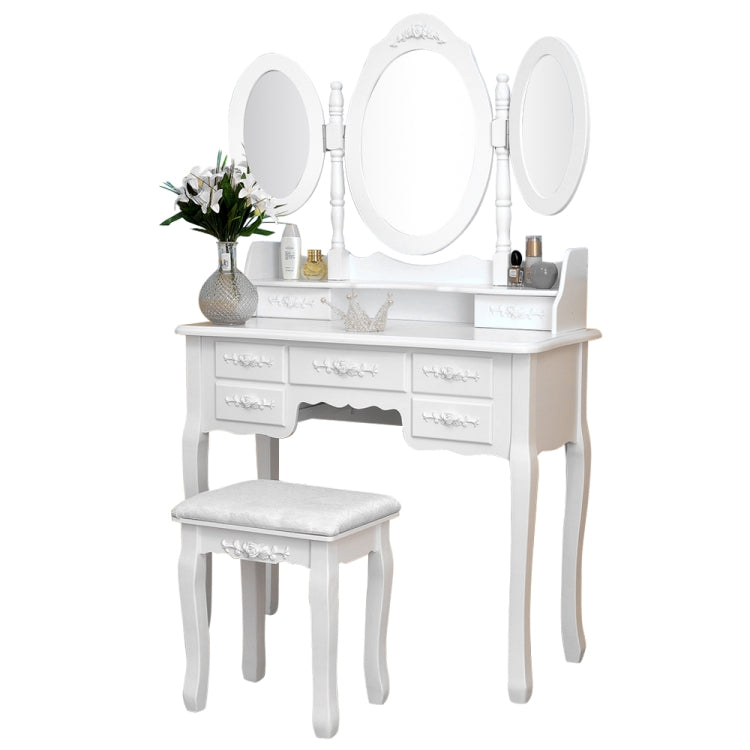 [US Warehouse] Foldable 3 Mirrors Dressing Table with 7 Drawers, Size: 90 x 40 x 147cm
