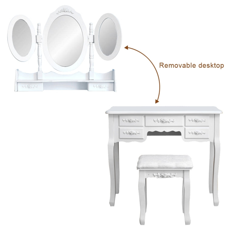 [US Warehouse] Foldable 3 Mirrors Dressing Table with 7 Drawers, Size: 90 x 40 x 147cm