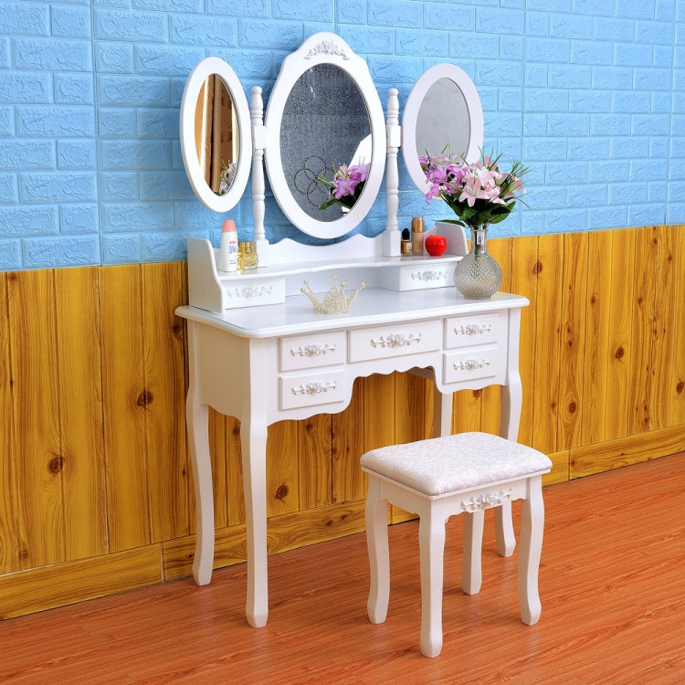 [US Warehouse] Foldable 3 Mirrors Dressing Table with 7 Drawers, Size: 90 x 40 x 147cm
