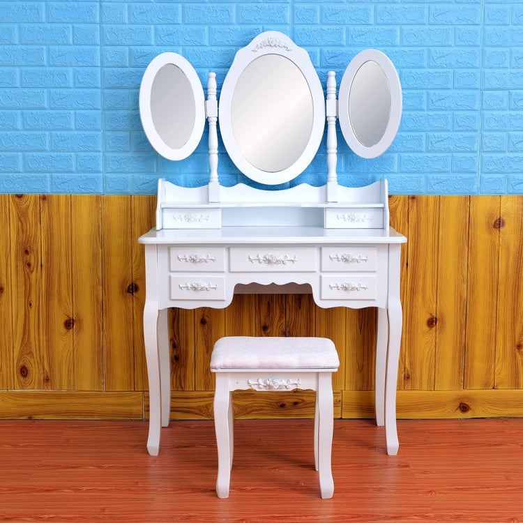 [UK Warehouse] Foldable 3 Mirrors Dressing Table with 7 Drawers, Size: 90 x 40 x 147cm