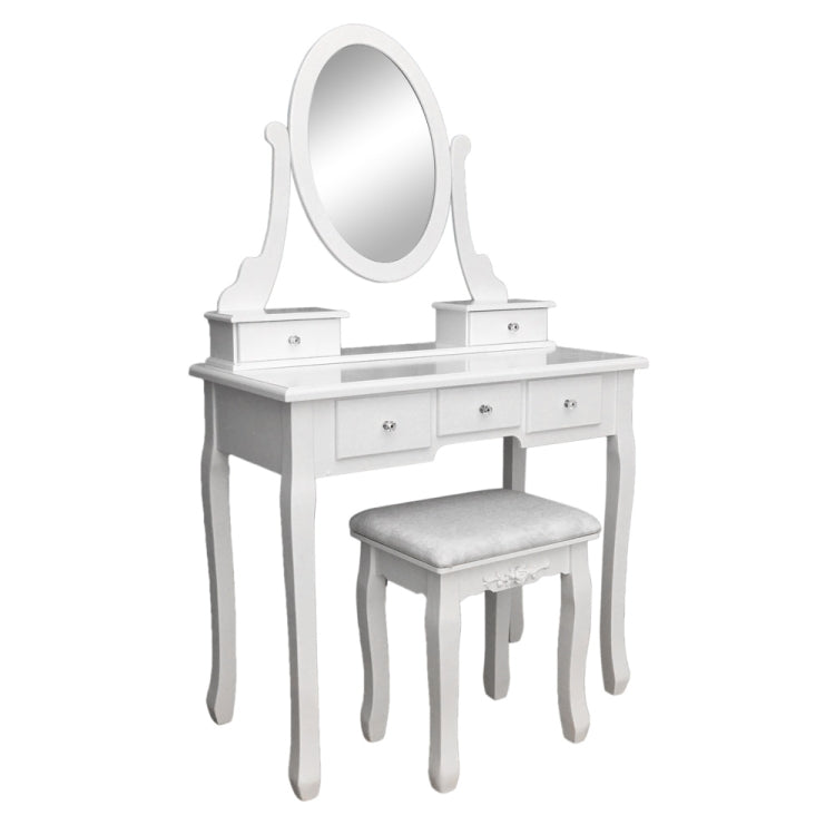 [US Warehouse] 360 Degree Rotation Single Mirror Dressing Table with 5 Drawers, Size: 80 x 40 x 141cm(White)