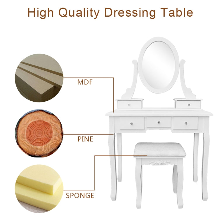 [US Warehouse] 360 Degree Rotation Single Mirror Dressing Table with 5 Drawers, Size: 80 x 40 x 141cm(White)