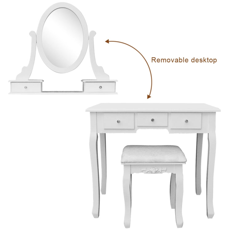 [US Warehouse] 360 Degree Rotation Single Mirror Dressing Table with 5 Drawers, Size: 80 x 40 x 141cm(White)