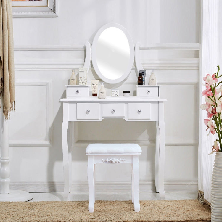 [US Warehouse] 360 Degree Rotation Single Mirror Dressing Table with 5 Drawers, Size: 80 x 40 x 141cm(White)
