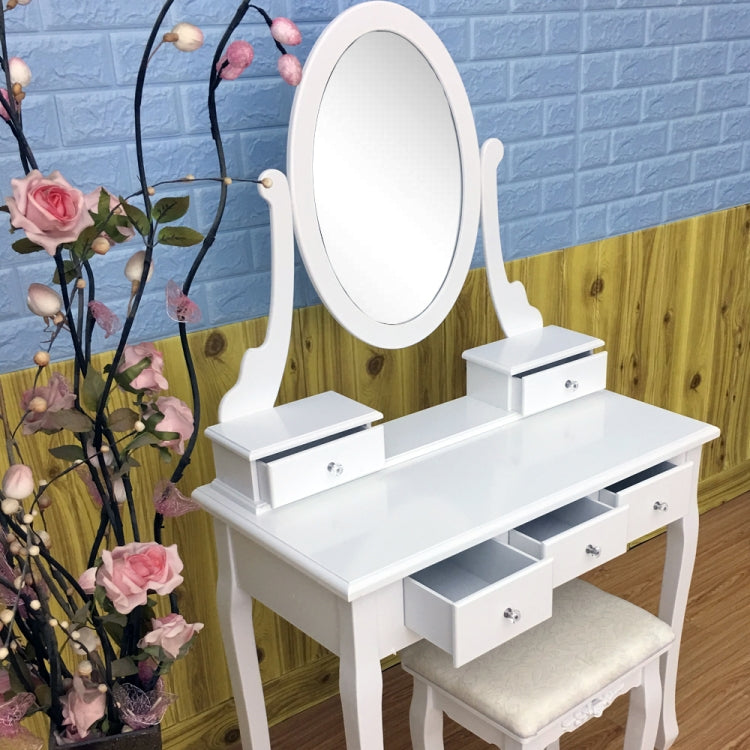 [US Warehouse] 360 Degree Rotation Single Mirror Dressing Table with 5 Drawers, Size: 80 x 40 x 141cm(White)