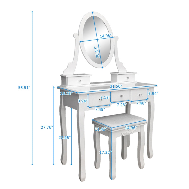 [US Warehouse] 360 Degree Rotation Single Mirror Dressing Table with 5 Drawers, Size: 80 x 40 x 141cm(White)