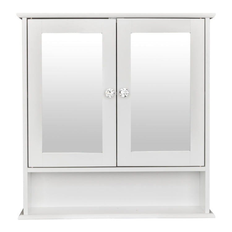[US Warehouse] Double Door Mirror Indoor Bathroom Wall Mounted Cabinet Shelf, Size: 56 x 13 x 58cm(White)