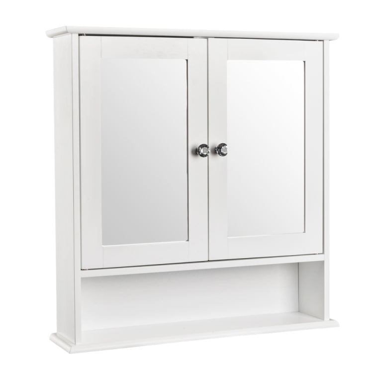 [US Warehouse] Double Door Mirror Indoor Bathroom Wall Mounted Cabinet Shelf, Size: 56 x 13 x 58cm(White)