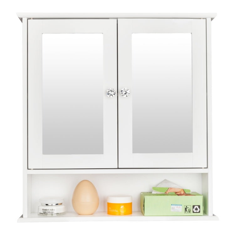 [US Warehouse] Double Door Mirror Indoor Bathroom Wall Mounted Cabinet Shelf, Size: 56 x 13 x 58cm(White)