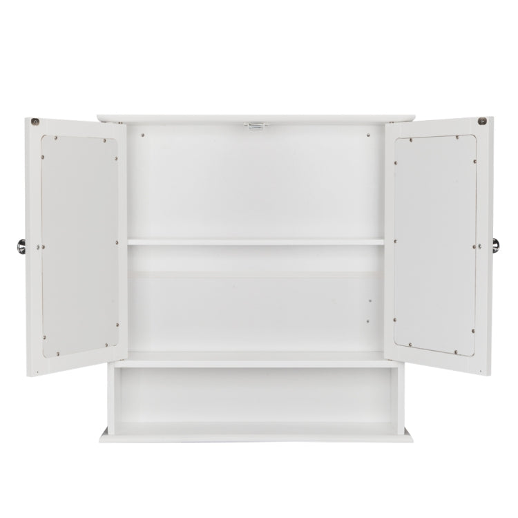 [US Warehouse] Double Door Mirror Indoor Bathroom Wall Mounted Cabinet Shelf, Size: 56 x 13 x 58cm(White)