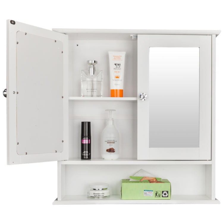 [US Warehouse] Double Door Mirror Indoor Bathroom Wall Mounted Cabinet Shelf, Size: 56 x 13 x 58cm(White)