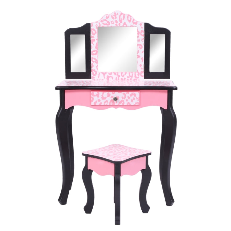[UK Warehouse] Three-Fold Mirror Leopard Pattern Single Drawer Arc Feet Children Dresser Print, Table Size: 60 x 28 x 98cm(Pink)