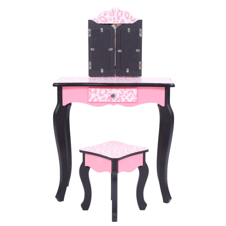 [UK Warehouse] Three-Fold Mirror Leopard Pattern Single Drawer Arc Feet Children Dresser Print, Table Size: 60 x 28 x 98cm(Pink)