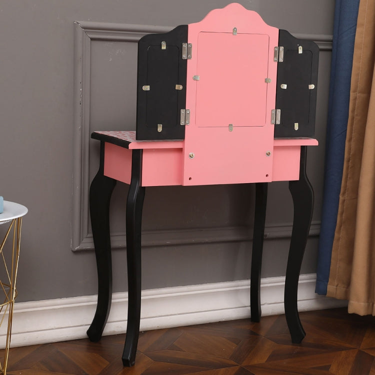[UK Warehouse] Three-Fold Mirror Leopard Pattern Single Drawer Arc Feet Children Dresser Print, Table Size: 60 x 28 x 98cm(Pink)