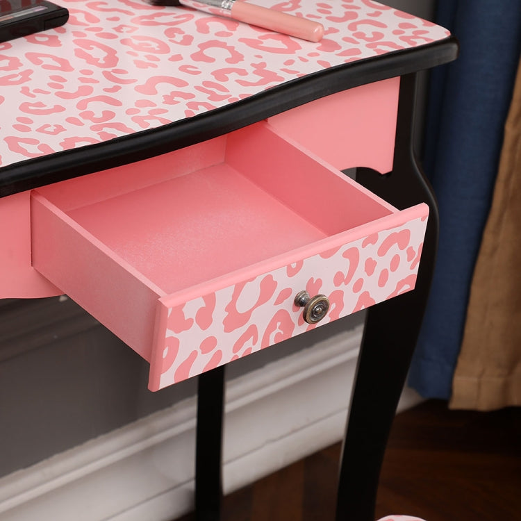 [UK Warehouse] Three-Fold Mirror Leopard Pattern Single Drawer Arc Feet Children Dresser Print, Table Size: 60 x 28 x 98cm(Pink)