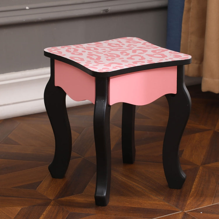 [UK Warehouse] Three-Fold Mirror Leopard Pattern Single Drawer Arc Feet Children Dresser Print, Table Size: 60 x 28 x 98cm(Pink)