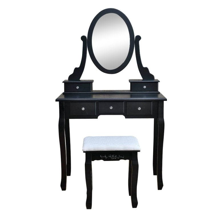 [US Warehouse] 360 Degree Rotation Single Mirror 5 Drawers Dressing Table, Size: 80 x 40 x 141cm(Black)