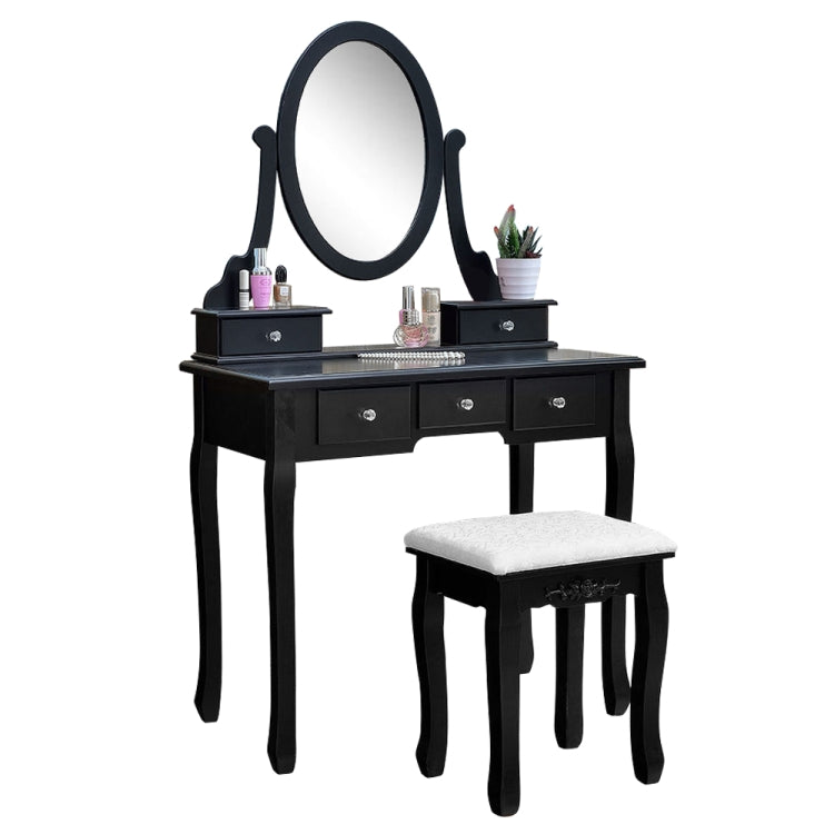 [US Warehouse] 360 Degree Rotation Single Mirror 5 Drawers Dressing Table, Size: 80 x 40 x 141cm(Black)