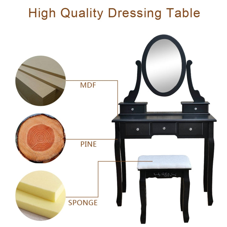 [US Warehouse] 360 Degree Rotation Single Mirror 5 Drawers Dressing Table, Size: 80 x 40 x 141cm(Black)