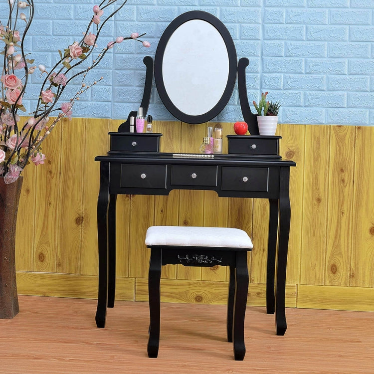 [US Warehouse] 360 Degree Rotation Single Mirror 5 Drawers Dressing Table, Size: 80 x 40 x 141cm(Black)