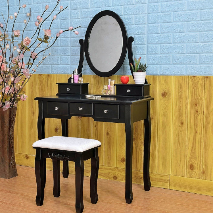 [US Warehouse] 360 Degree Rotation Single Mirror 5 Drawers Dressing Table, Size: 80 x 40 x 141cm(Black)