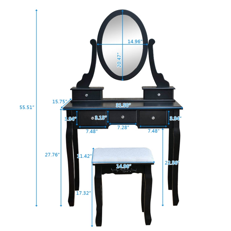 [US Warehouse] 360 Degree Rotation Single Mirror 5 Drawers Dressing Table, Size: 80 x 40 x 141cm(Black)