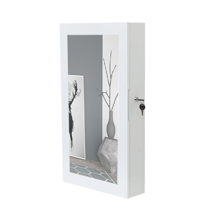 [US Warehouse] Wood Jewelry Cabinet Armoire with Mirror Wall-Mounted Storage Organizer, Size: 37.3 x 10.5 x 67.3cm(White)