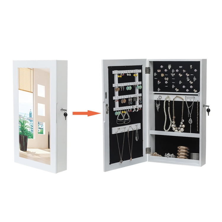 [US Warehouse] Wood Jewelry Cabinet Armoire with Mirror Wall-Mounted Storage Organizer, Size: 37.3 x 10.5 x 67.3cm(White)